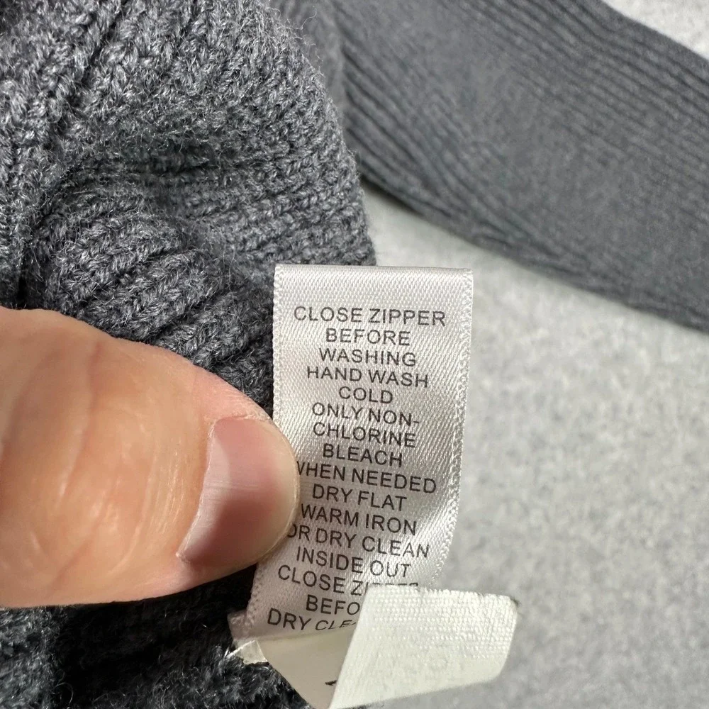 Banana Republic Mens Gray Ribbed Mock Neck Button Quarter Zip Wool Sweater Small